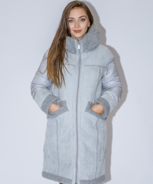 Зимняя куртка-дубленка Evacana 1025 Серая