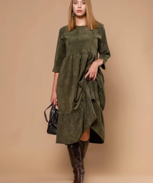 Повседневное платье Vivo Style 2124 Зеленое вельветовое