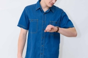 Джинсовая рубашка мужская летняя Montana 545  с коротким рукавом  синяя